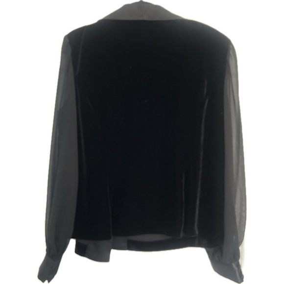 Alex Evenings Women’s 1X Black Velvet Sheer Long Sleeve Plunge Neckline Blouse - Picture 6 of 9